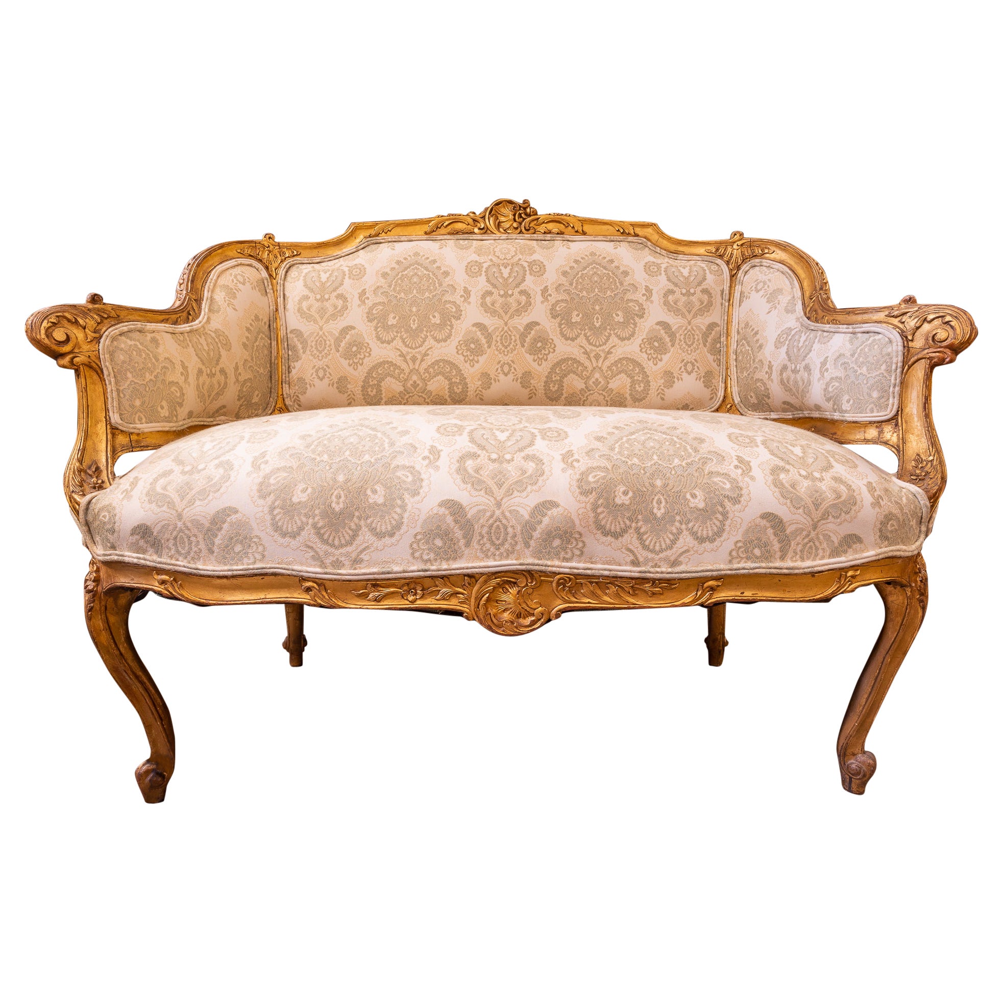 Beautiful 19th Century Louis XV Gilt Carved Small Settee For Sale