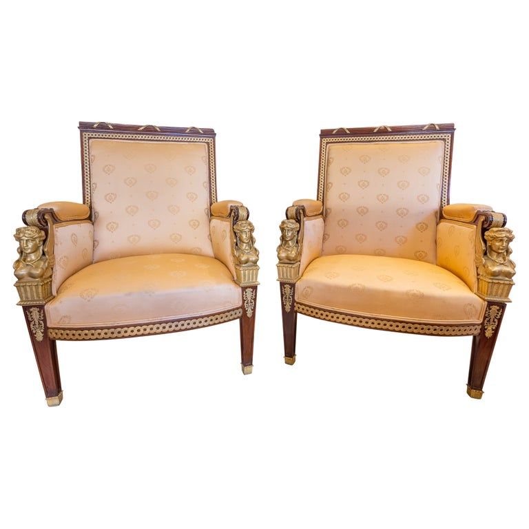 Fine and Large Pair of 19th C. Empire Mahogany and Gilt Bronze Mounted ...