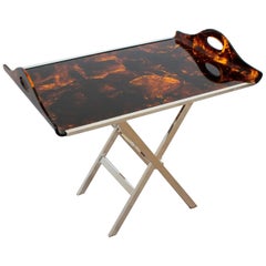 Christian Dior Folding Tray Table Tortoiseshell Lucite and Silver Plate, 1960s