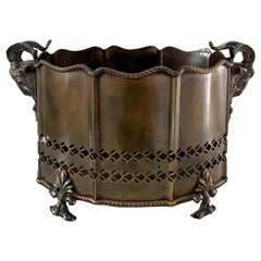 Vintage Neoclassical Brass Cachepot Planter with Ram's Heads