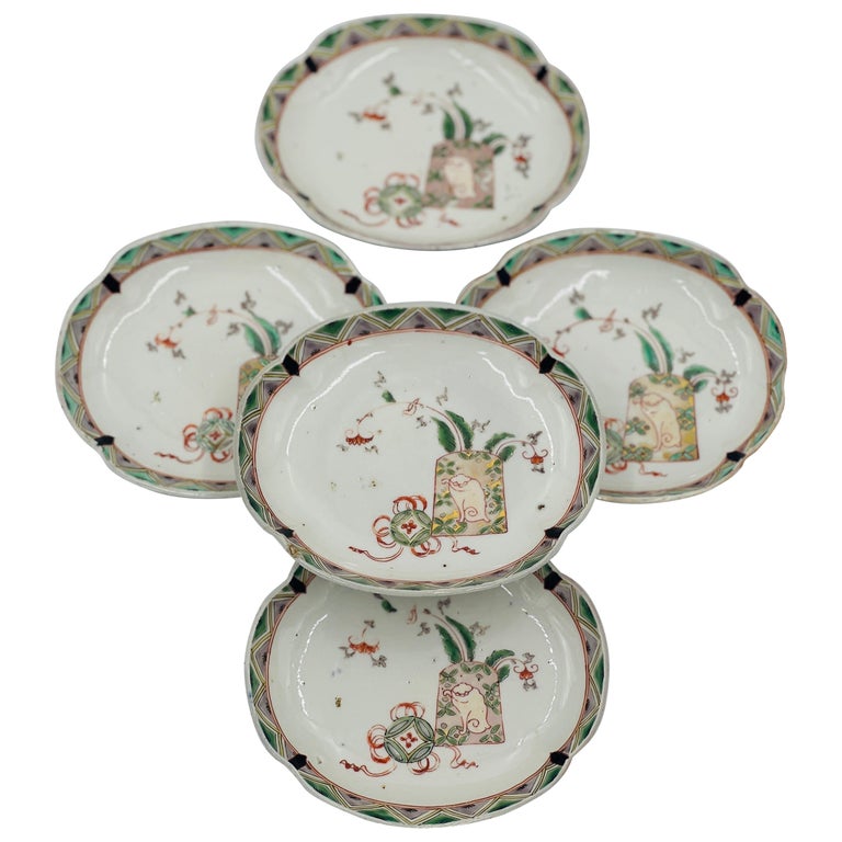 Set of 5 Antique Japanese Imari Porcelain Sauce / Sushi Dishes For Sale