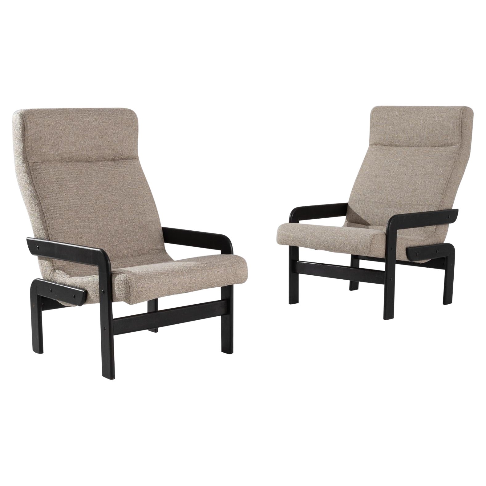 20th Century Czech Beige Wooden Armchairs, a Pair