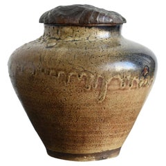 Japanese Antique Beautiful Glaze Jar / 1800-1900 / Wabi Sabi Vase/Mingei