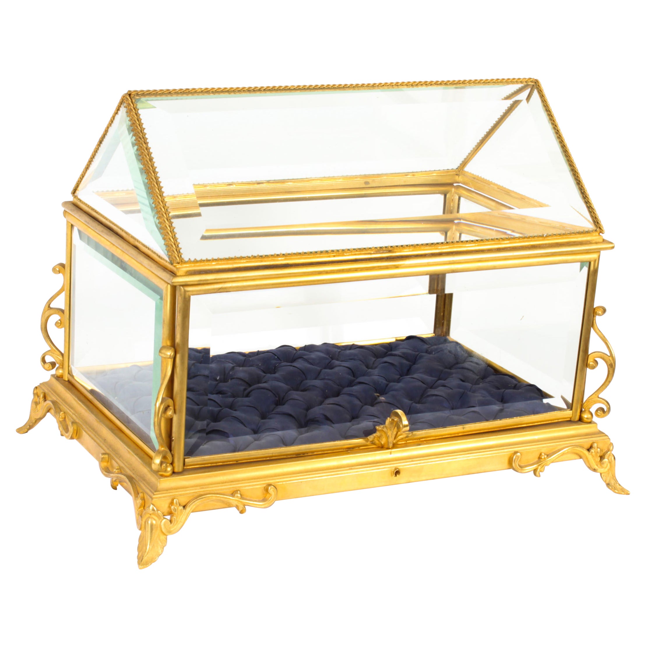 Antique French Ormolu Bevelled Glass Bijouterie Table Top Display Cabinet 19th C For Sale