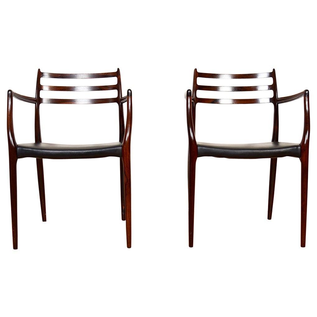 Pair of Moller Danish Horn Arm-Chairs #62 in Brazilian Rosewood For Sale