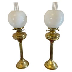 Pair of Antique Victorian Quality Brass Oil Lamps 