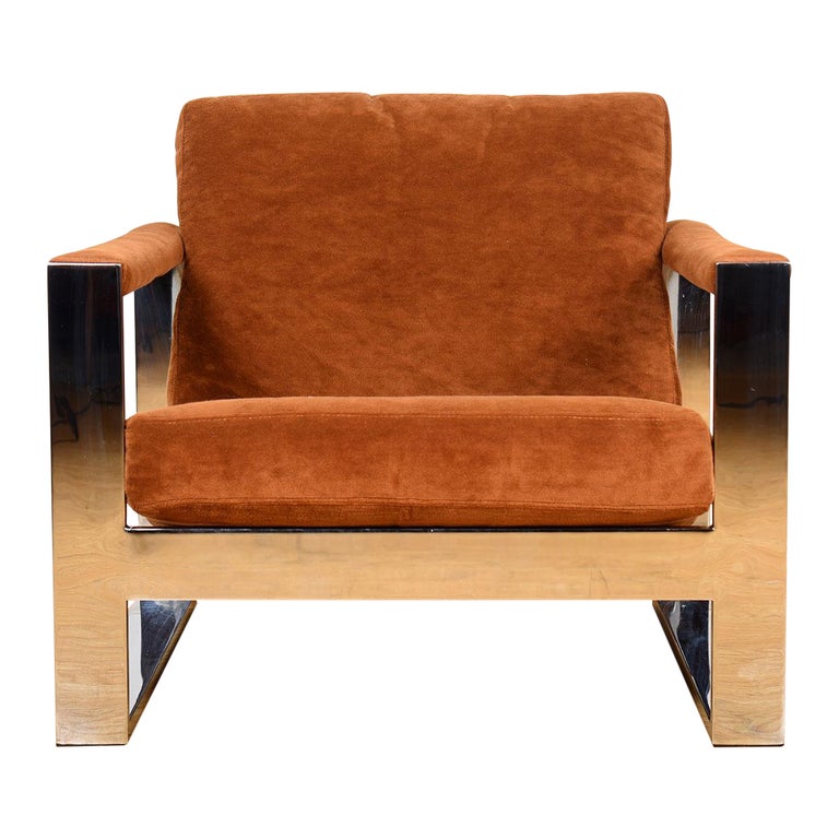 Lounge Chair by Milo Baughman, Original Rust Color Fabric with Belt Buckle  Arms at 1stDibs
