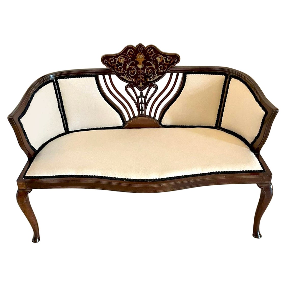 Antique Victorian Quality Mahogany Inlaid Settee  For Sale
