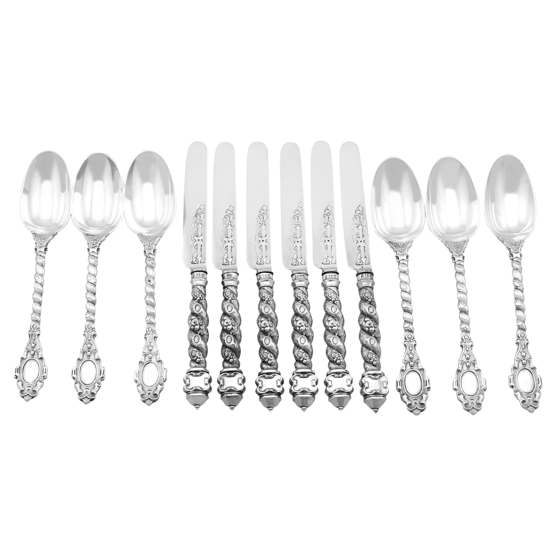 Antique Sterling Silver Dessert Service for Six Persons by Francis Higgins II For Sale