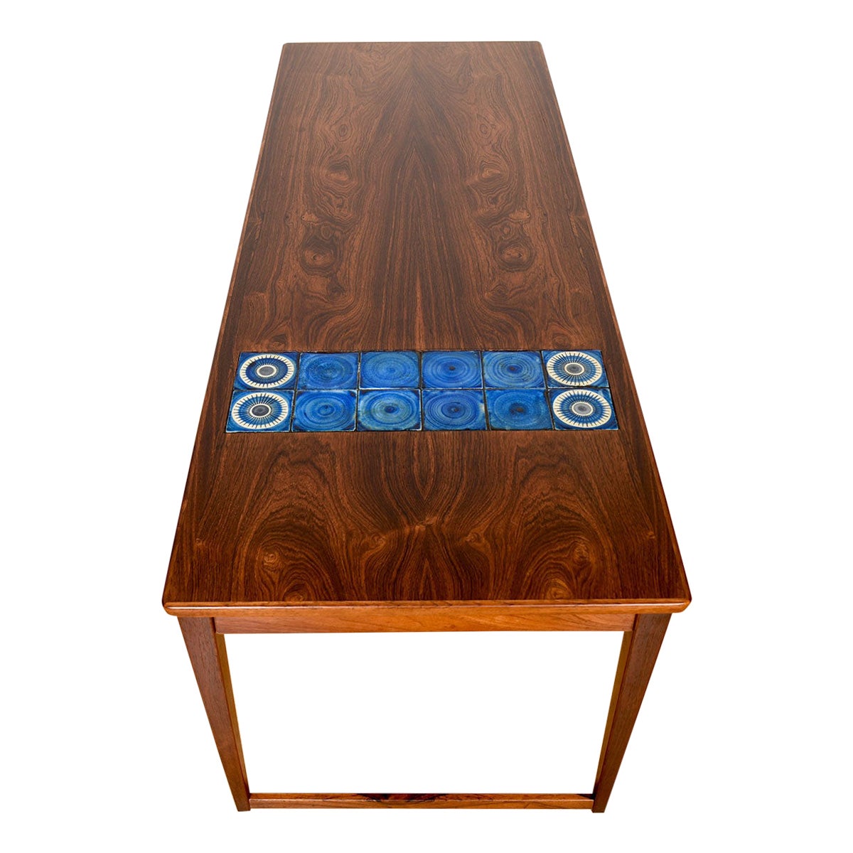 Scandinavian Modern Rosewood Coffee Table with Tile Top Strip