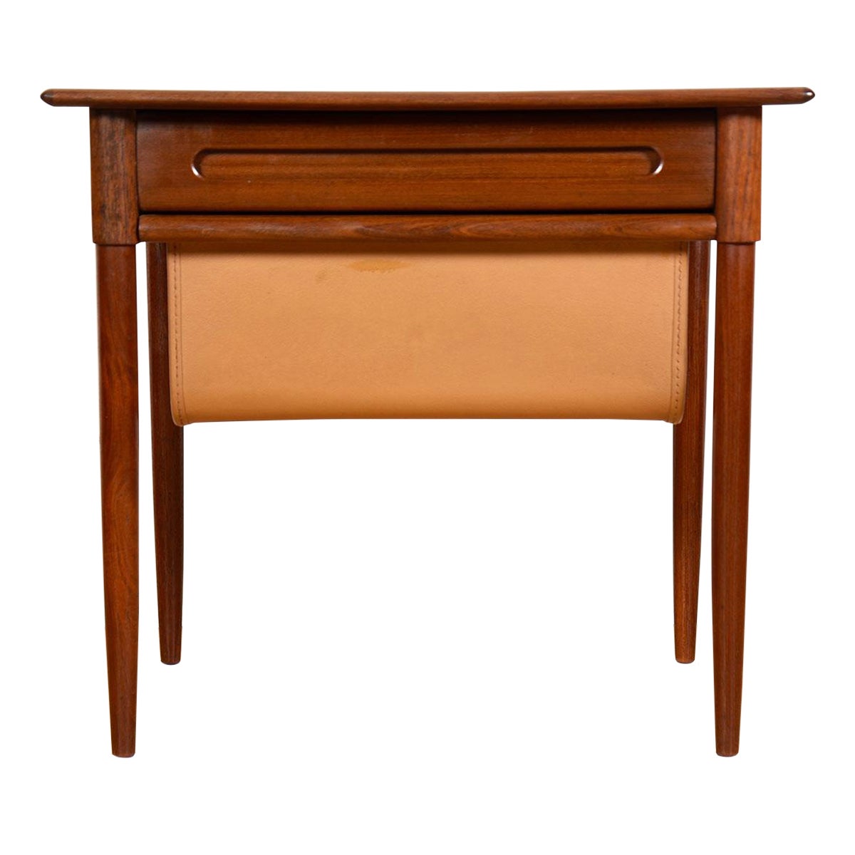Danish Teak Sewing Accent Table with Divider Drawer and FeltLined