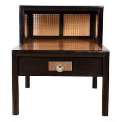 Baker Midcentury Decorator Black Lacquer + Cane Step Side Table