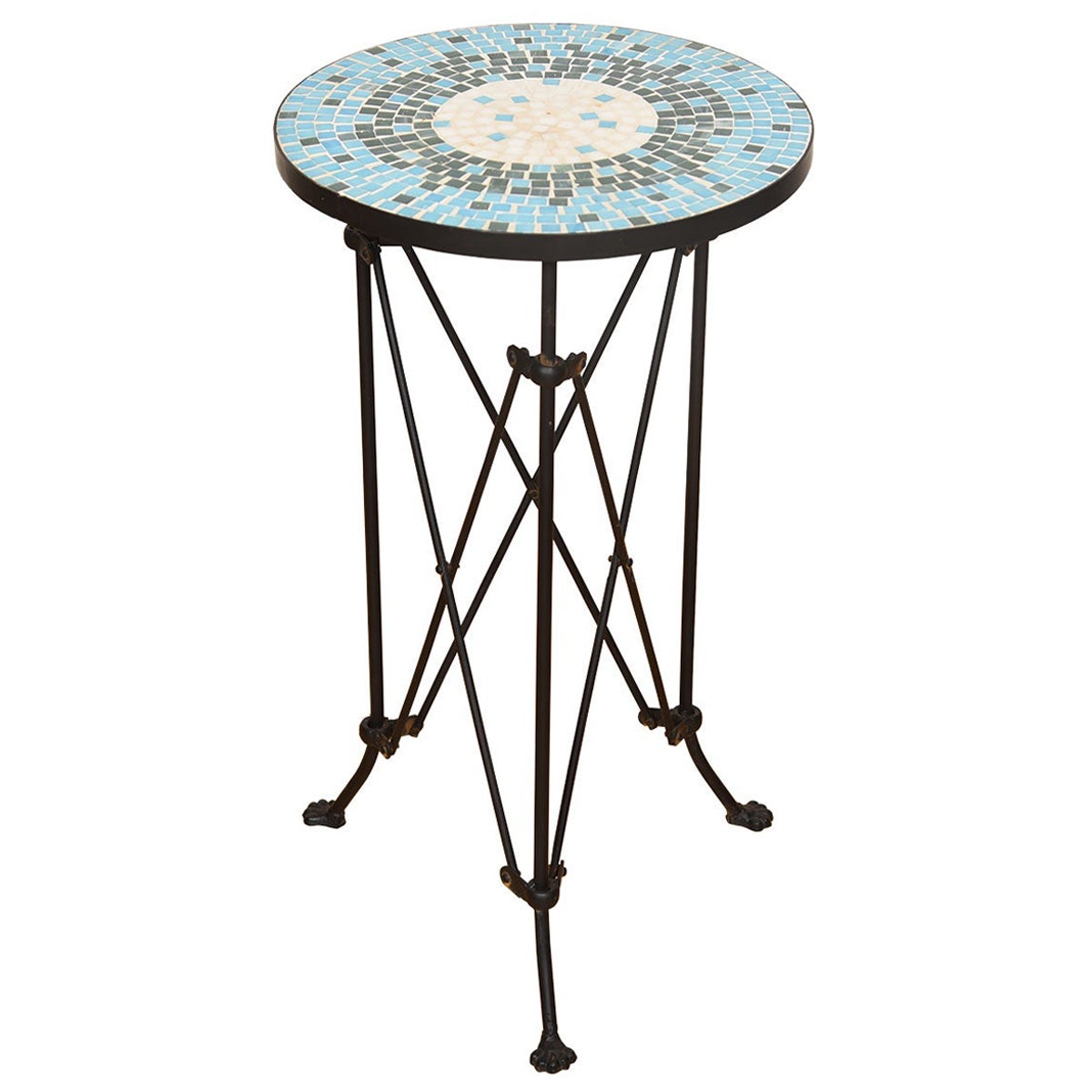 Wrought Iron Midcentury Mosaic Tile Top Accent Table For Sale