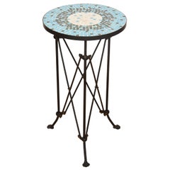 Wrought Iron Midcentury Mosaic Tile Top Accent Table