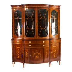 Antique Edwardian Marquetry Inlaid Library Bookcase / Display Cabinet, 1900s