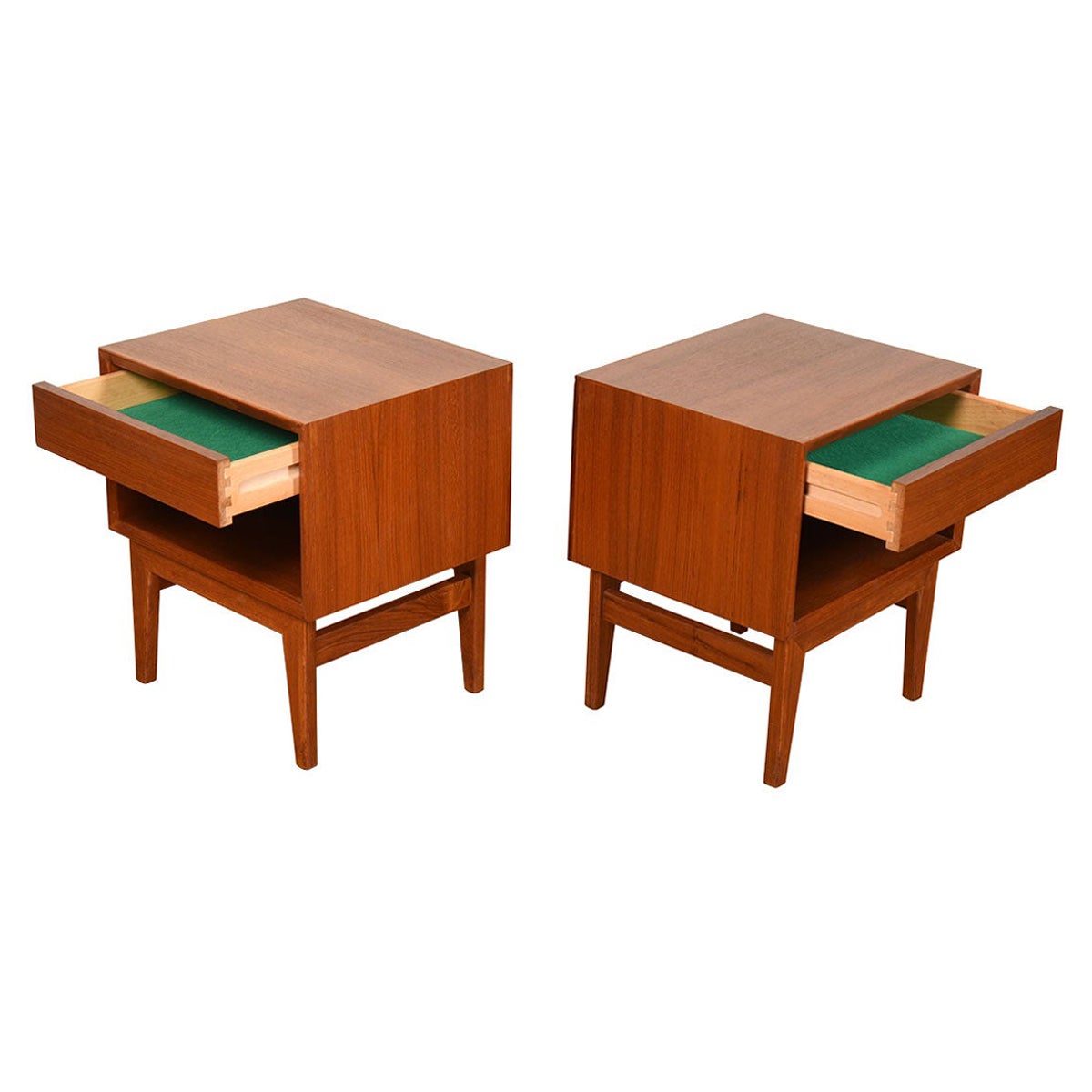 Pair of Danish Teak Nightstands End Tables with Finished Backsides For Sale