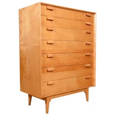 Jens Risom Cerused Oak Mid-Century Modern Tall Dresser, 1949