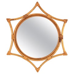 Bamboo Rattan Starburst Sunburst Mirror, 1960s