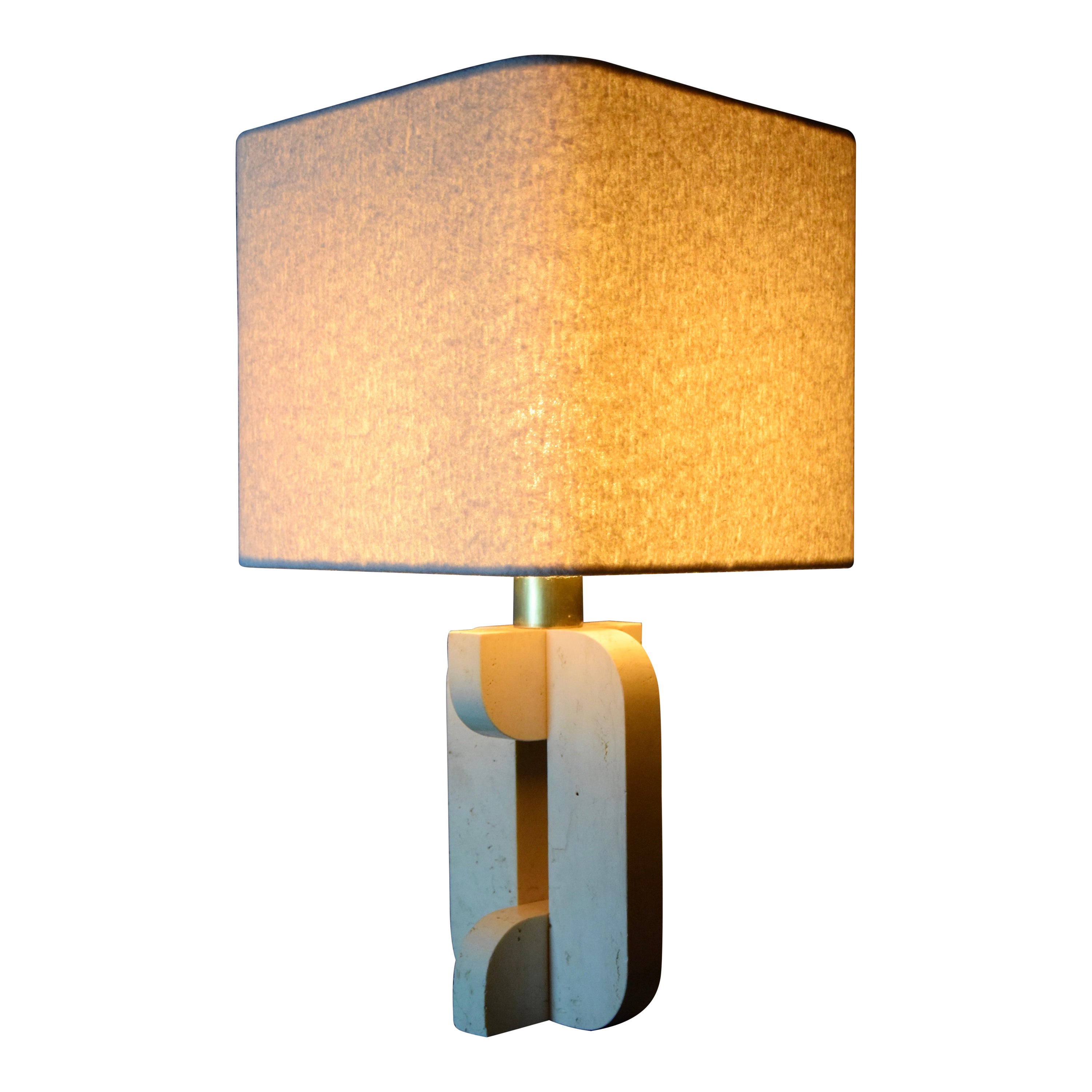 Italian Mid-Century Modern Travertine Table Lamp with White Bouclé Shade