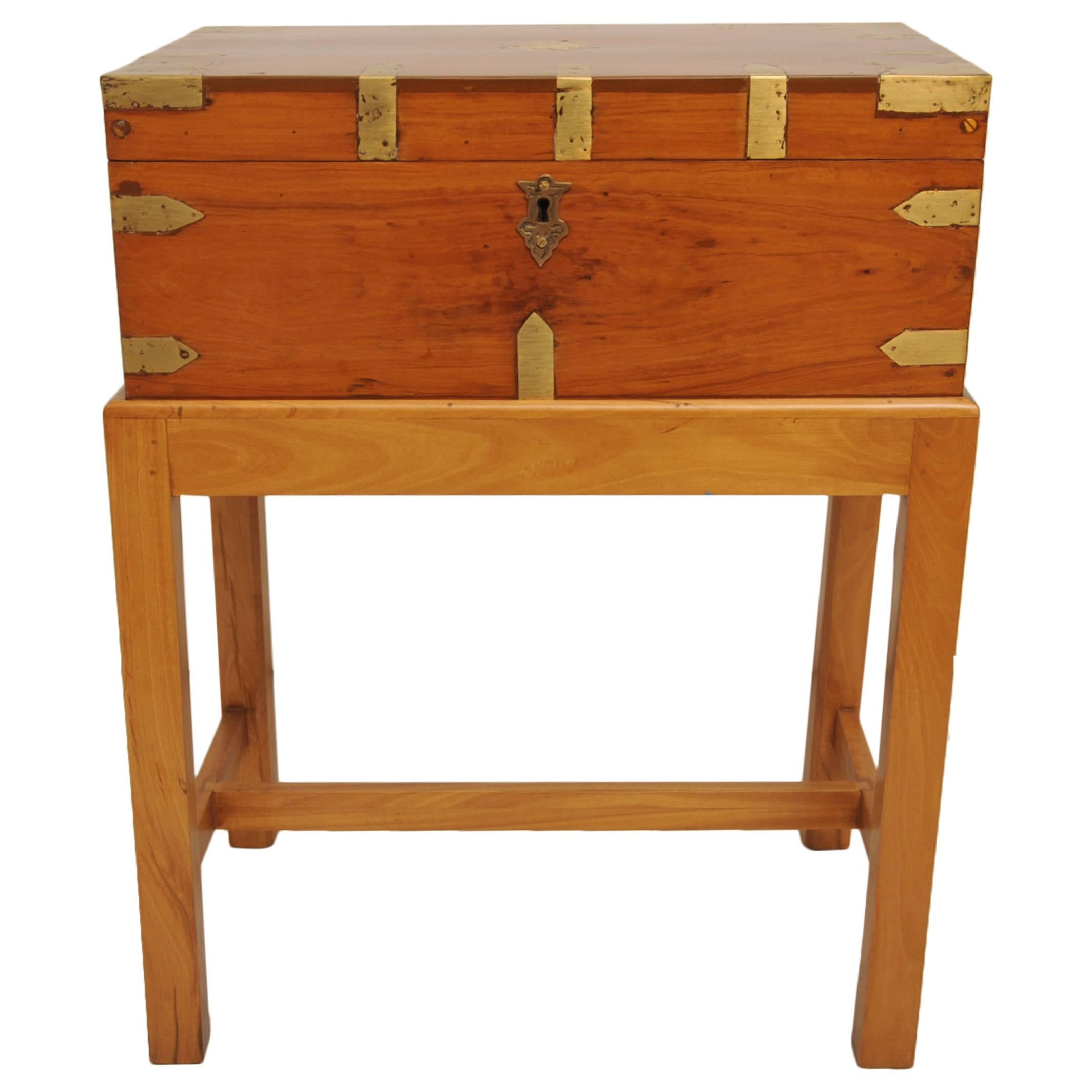 Late 19th Century British Campaign Satinwood Officer's Chest on Custom Stand