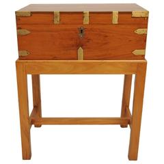 Antique Late 19th Century British Campaign Satinwood Officer's Chest on Custom Stand