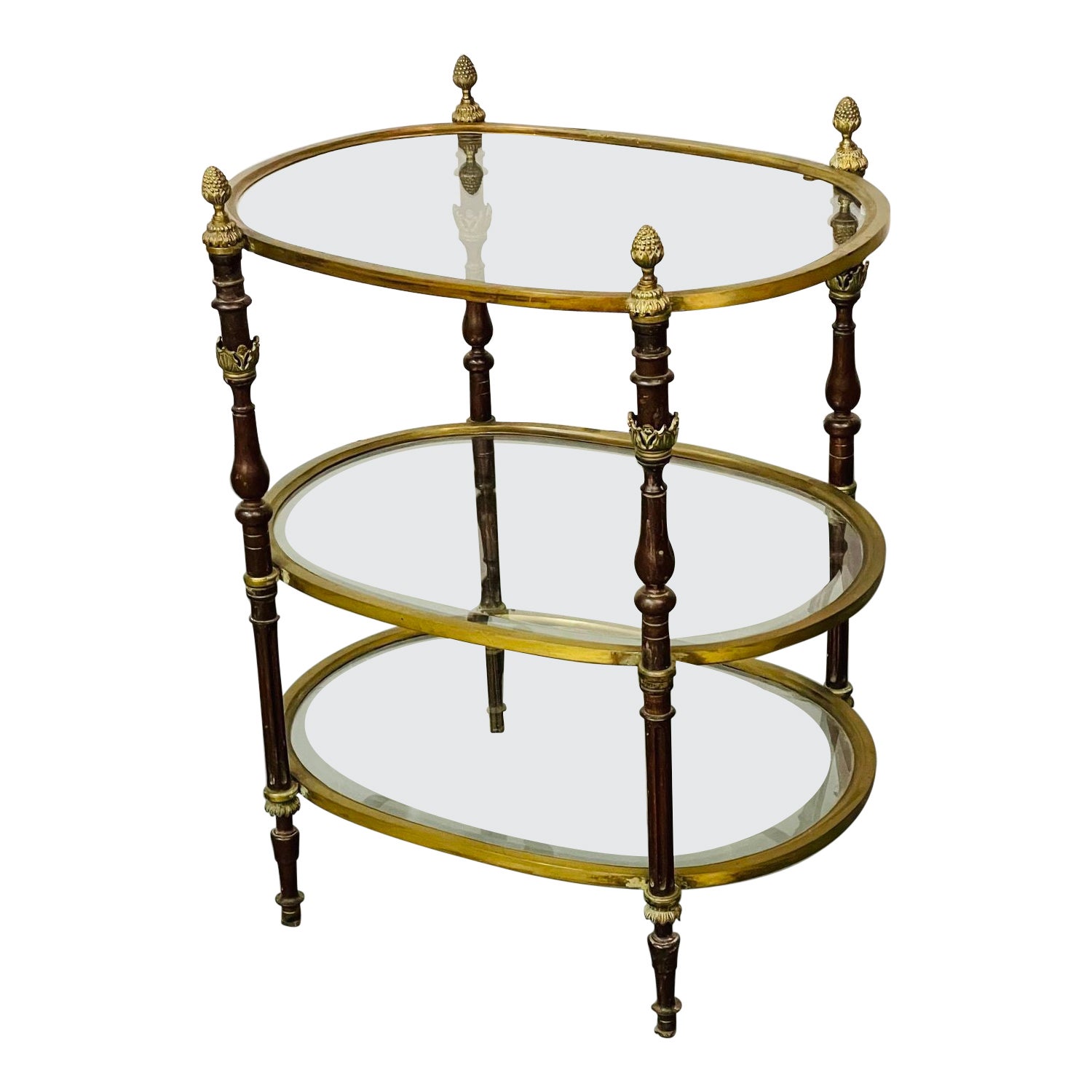 French Baques Style Three-Tier Glass and Bronze Etagere For Sale