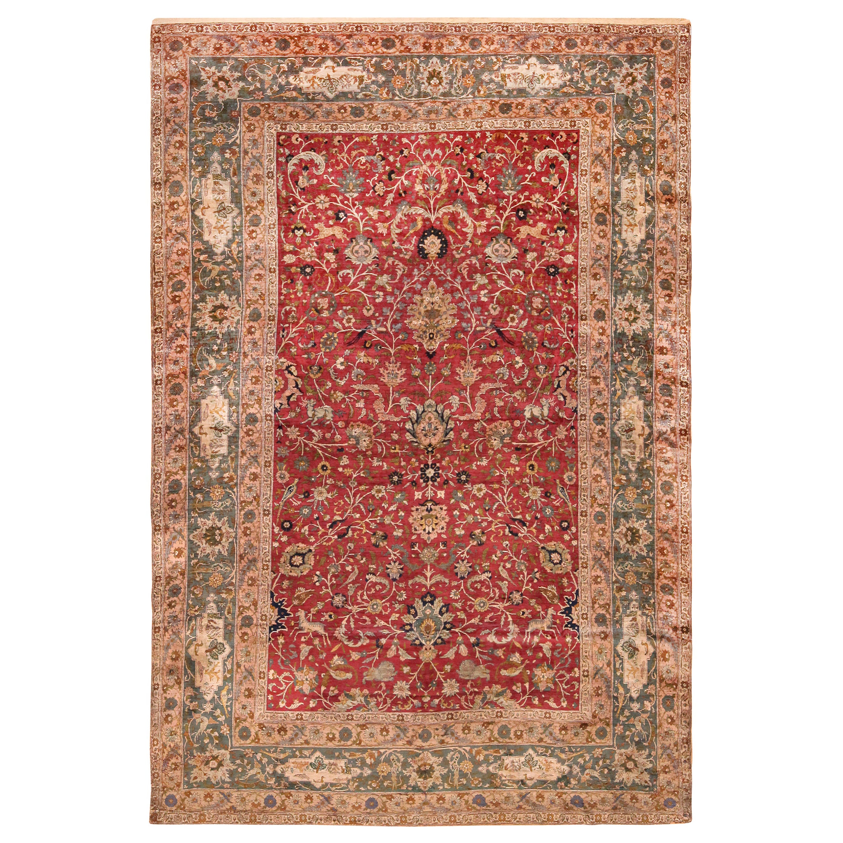 Silk Antique Indian Mughal Rug. 4 ft 1 in x 6 ft 2 in For Sale