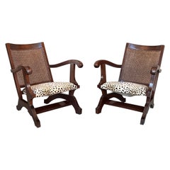 Pair of Mid 20th Century Walnut, Caned Back Fireplace Low Armchairs