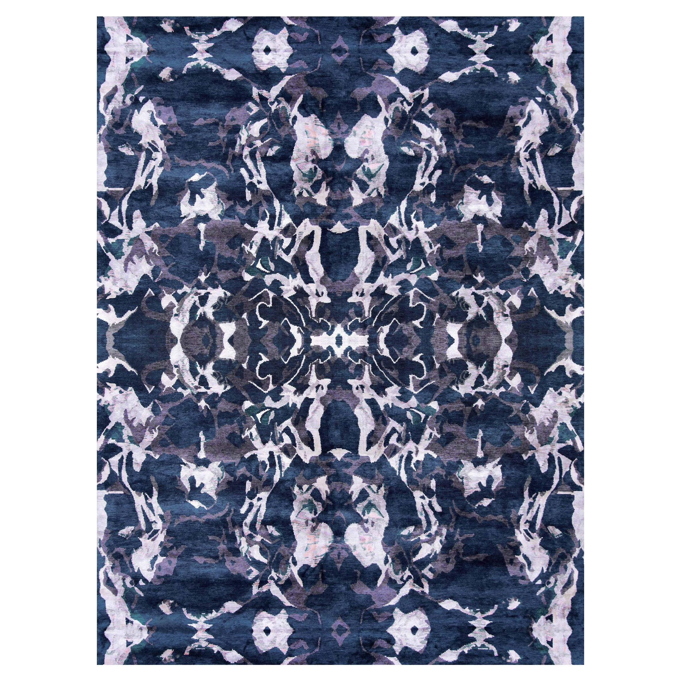 Huerfano Navy Hand-Knotted Rug by Eskayel For Sale