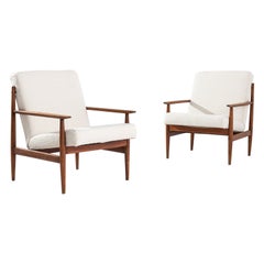 Czech Mid-Century Ivory Boucle Upholstered Armchairs, a Pair