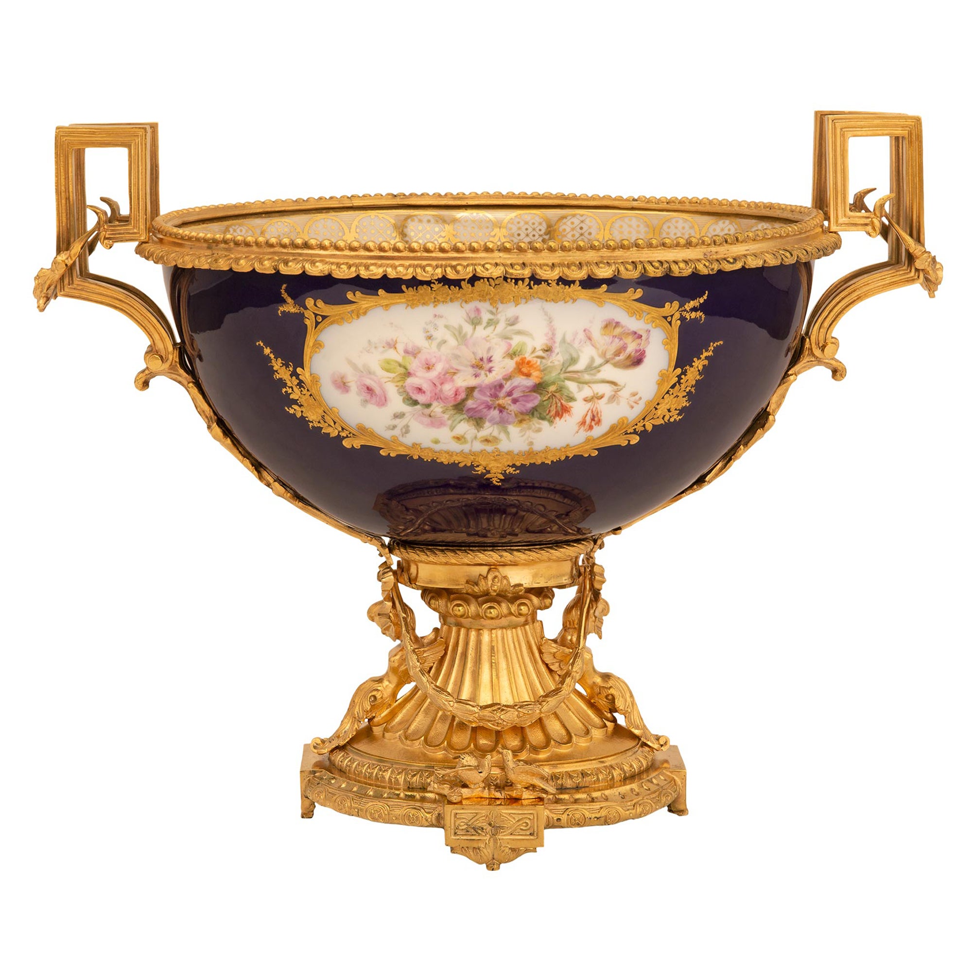 French 19th Century Louis XVI St. Ormolu and Sevres Porcelain Centerpiece For Sale