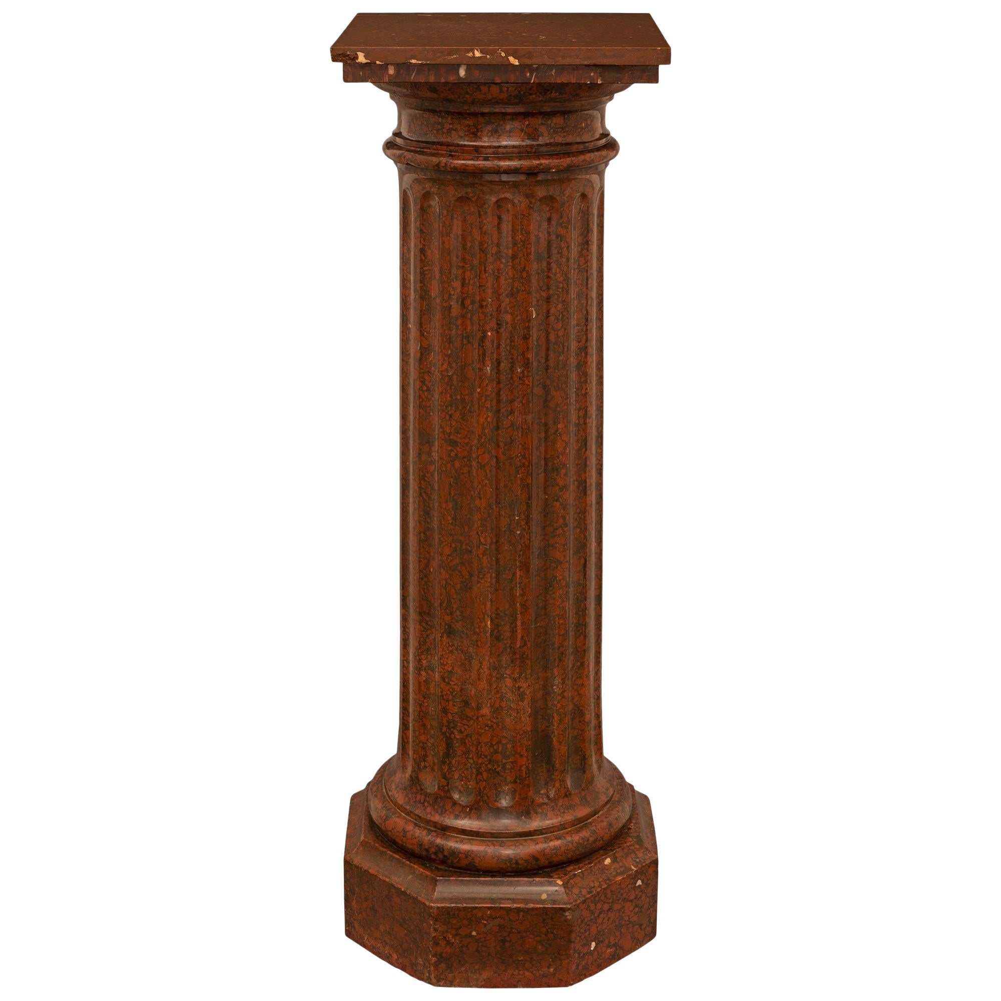Italian 19th Century Louis XVI St. Scagliola and Rouge Griotte Marble Pedestal For Sale