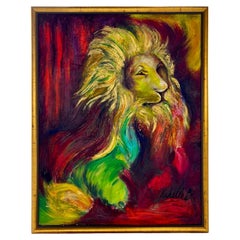 Expressionistisches Gemälde des Löwen von Michelle Betancourt  Mixed Media 60 Zoll x 60 Zoll