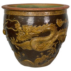 Retro Dragon Cachepot Planter Jardiniere Fish Bowl in Tony Duquette Style