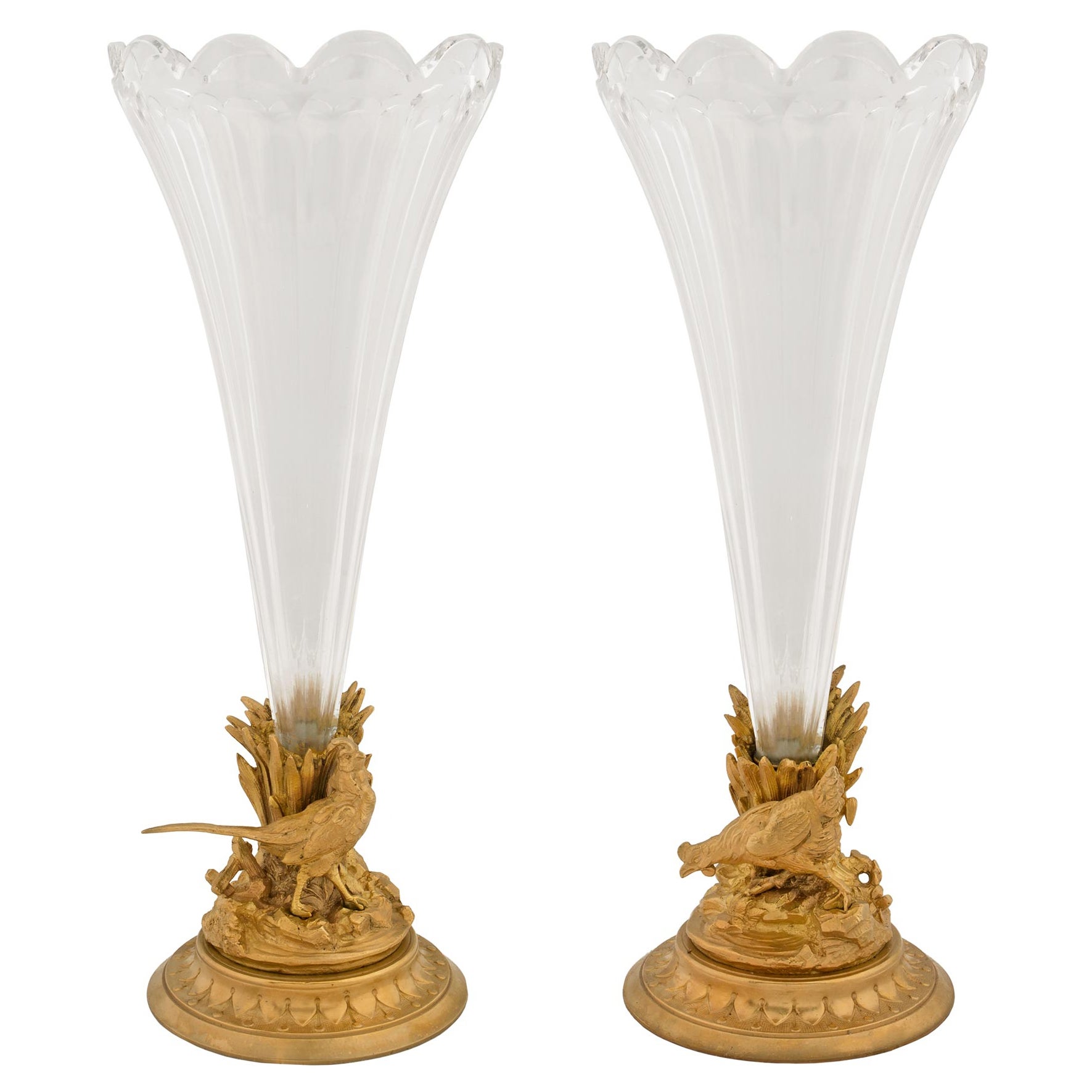 True Pair of French 19th Century Louis XVI St. Baccarat Crystal and Ormolu Vases For Sale