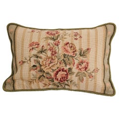 Vintage French Aubusson Tapestry Style Needlepoint Lumbar Pillow