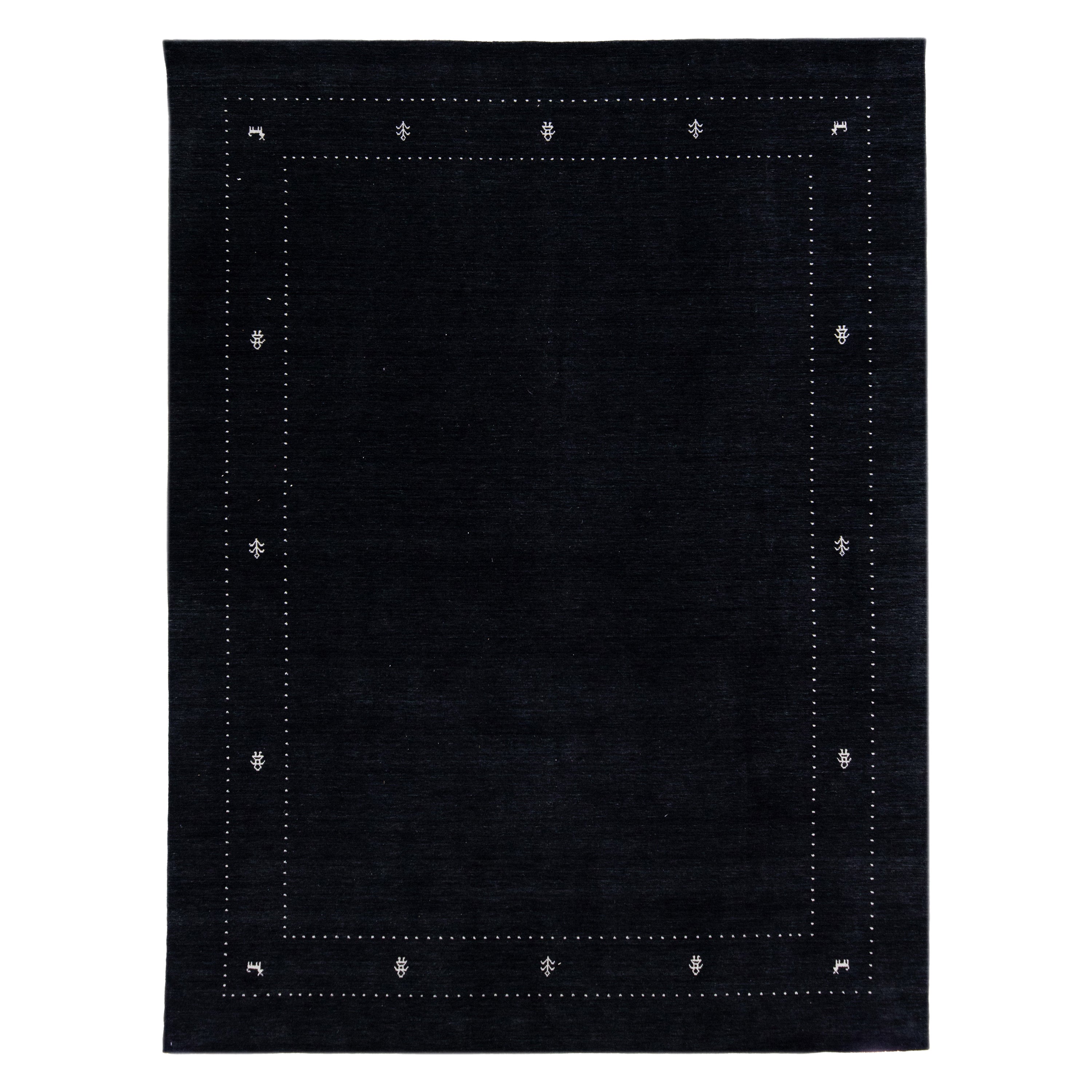 Tappeto di lana in stile Gabbeh nero moderno fatto a mano con motivo geometrico