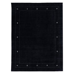 Handmade Black Modern Gabbeh Style Wool Rug with Geometric Motif