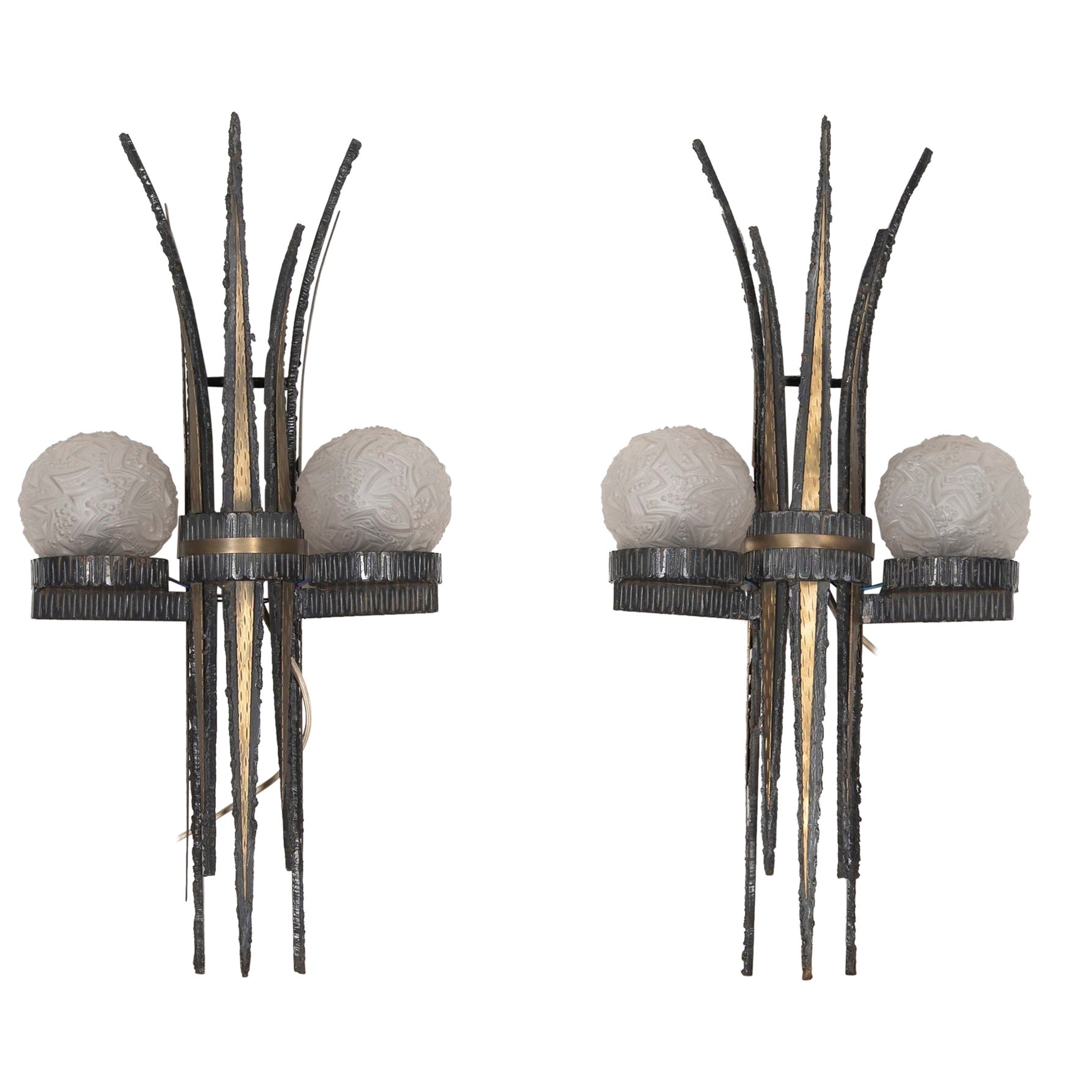 Pair of Brutalist Style French Wall Sconces For Sale