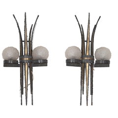 Vintage Pair of Brutalist Style French Wall Sconces