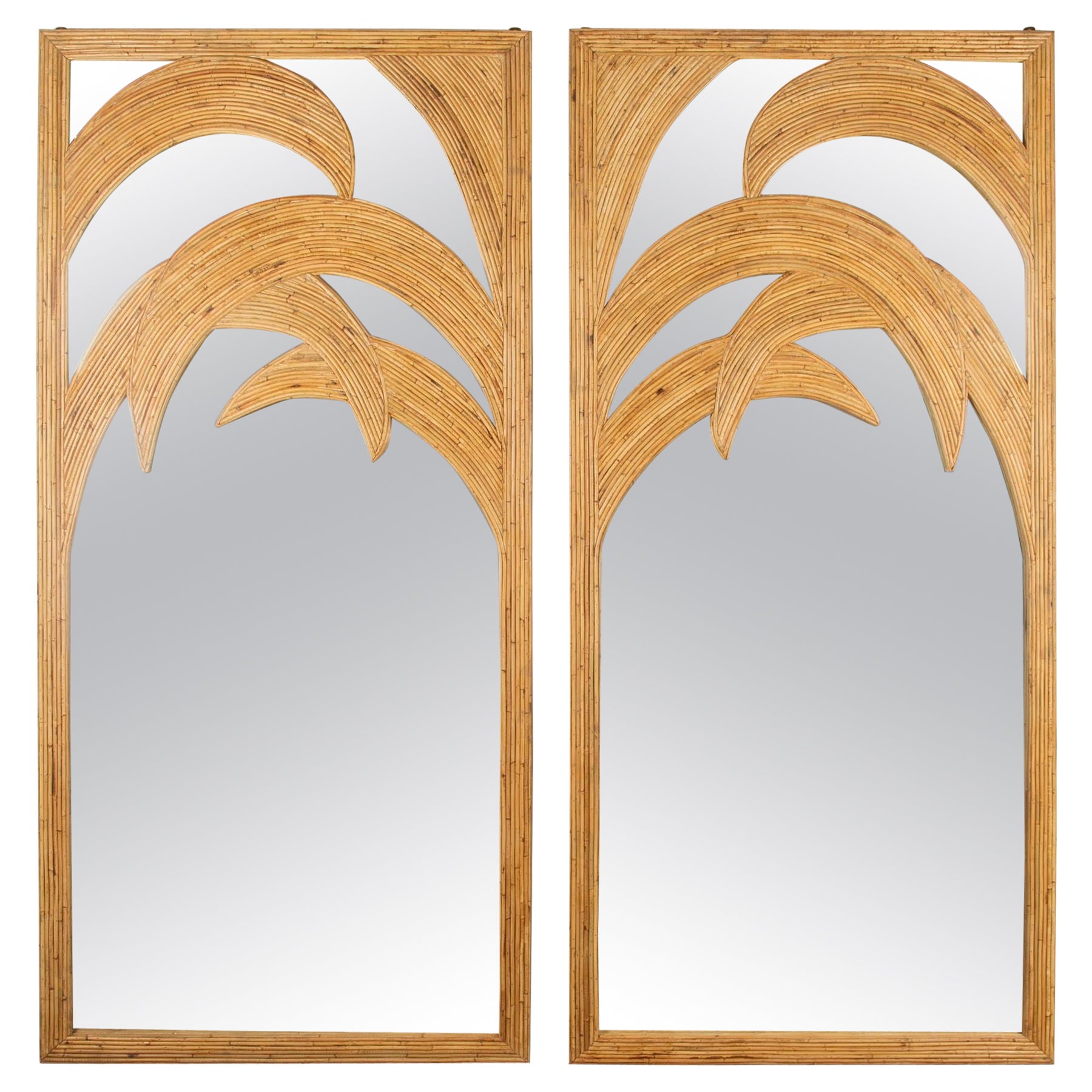 Paire de miroirs en bambou style 20ème siècle en vente
