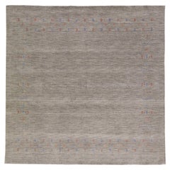 Modern Square Gabbeh Style Wool Rug in Gray & Beige