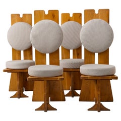 Brutalist Wood Dining Chairs, Set of 4