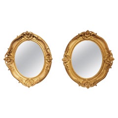 Antique Pair of Large 19th Century Louis XV Style Oval Giltwood Mirrors from France