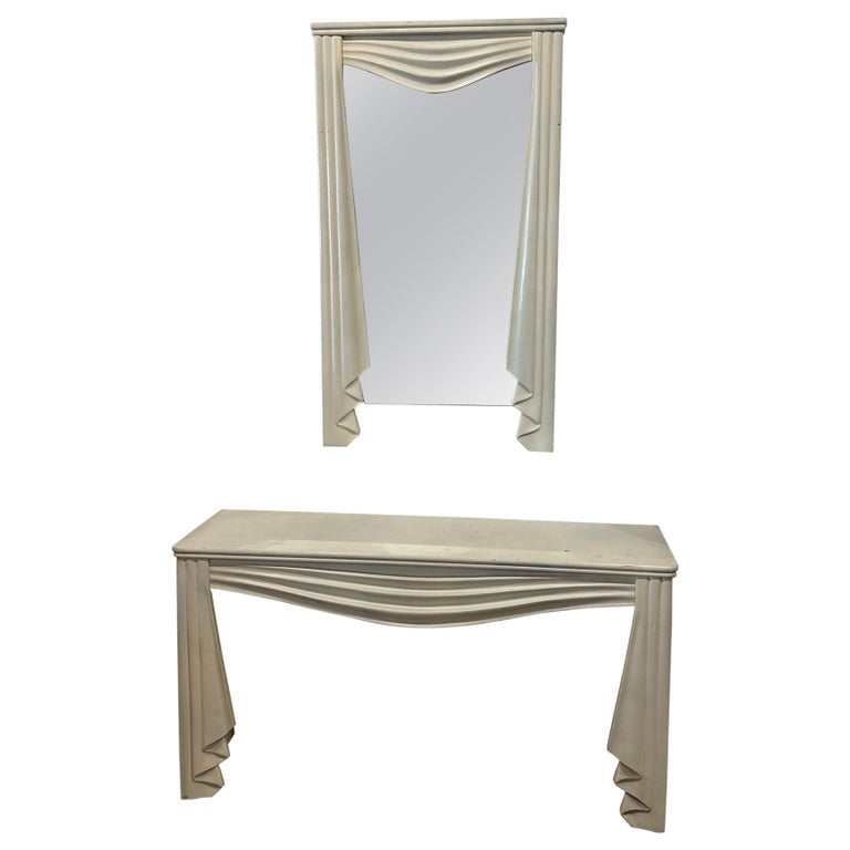 Vintage Drapped Swag Console Table and Wall Mirror Dorothy Draper Style