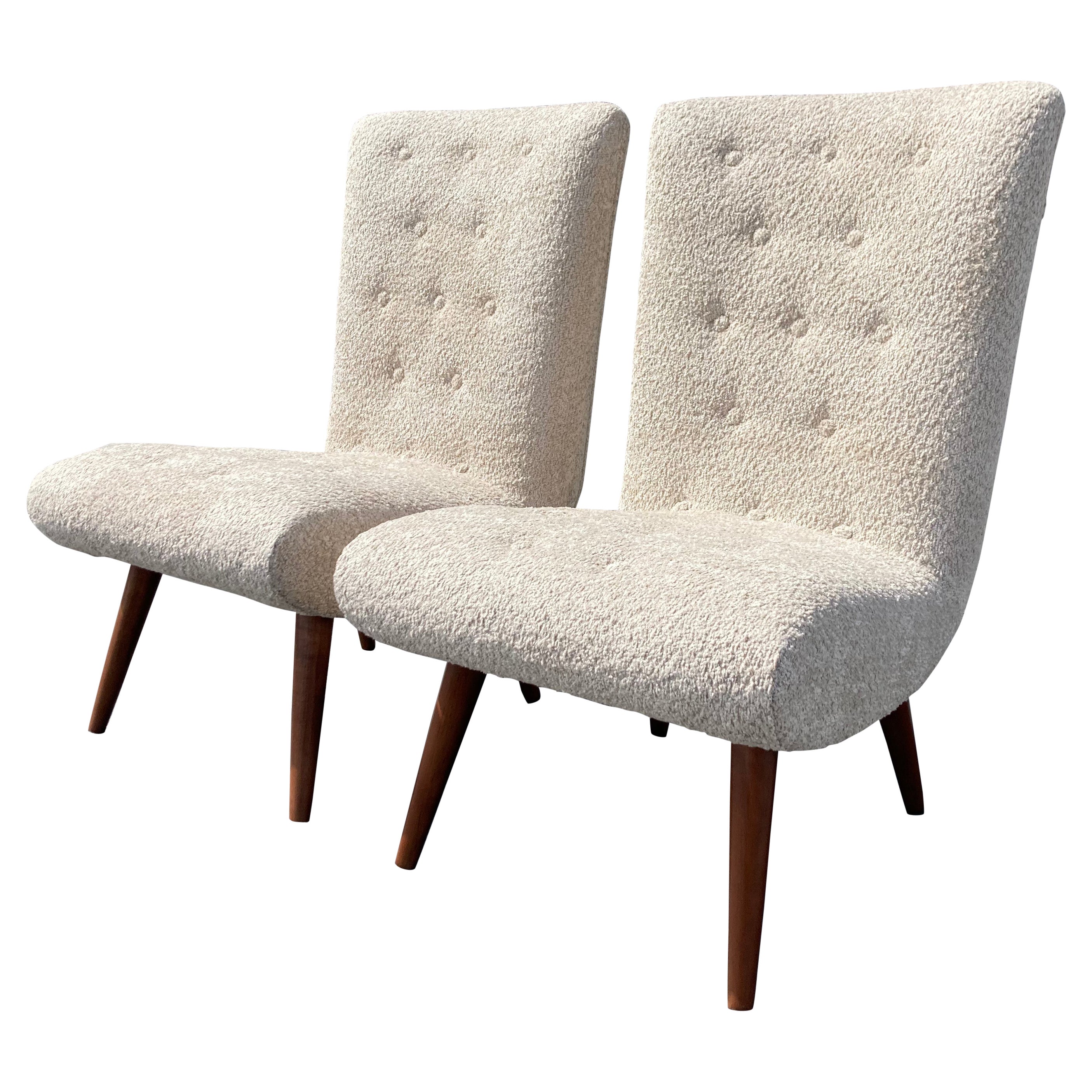 Pair of Midcentury Lounge Chairs, Bouclé Fabric