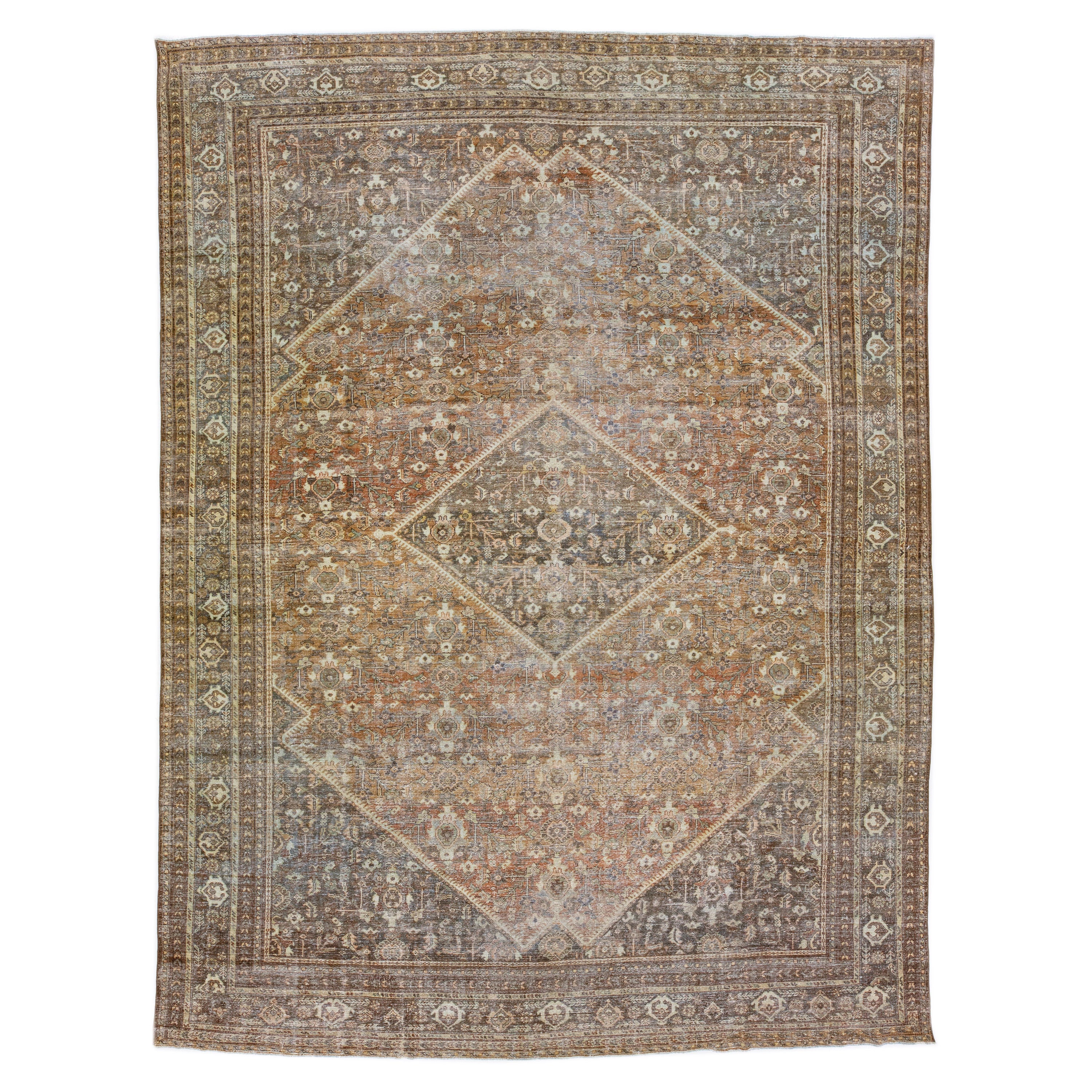 Tapis Persan Mahal Allover en laine, fait à la main dans les années 1910, couleur rouille 