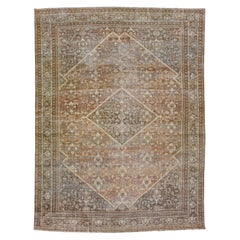 1910s Handmade Antique Persian Mahal Allover Wool Rug in Rust