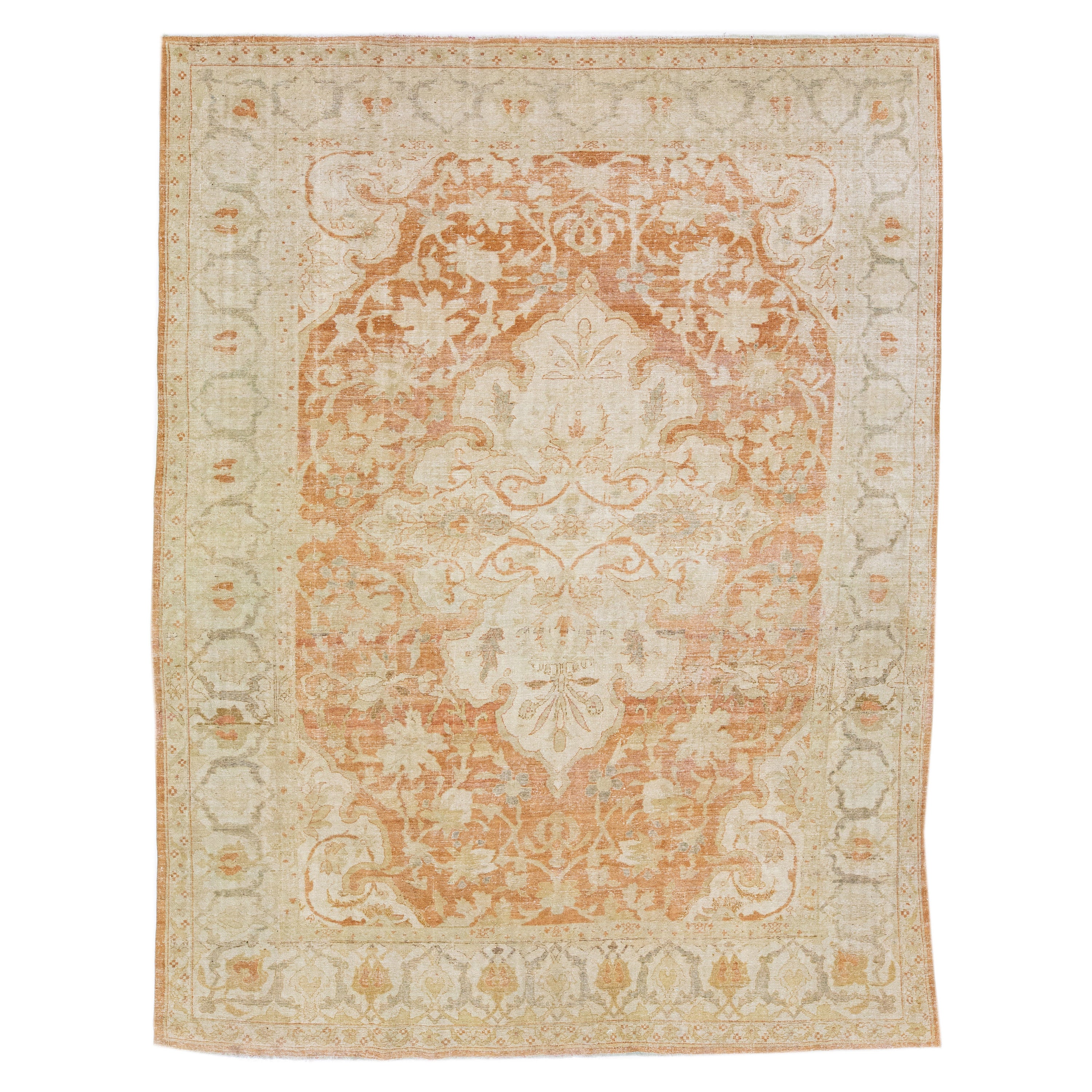 Rust 1900s Antique Indian Wool Agra Rug with Allover Design For Sale