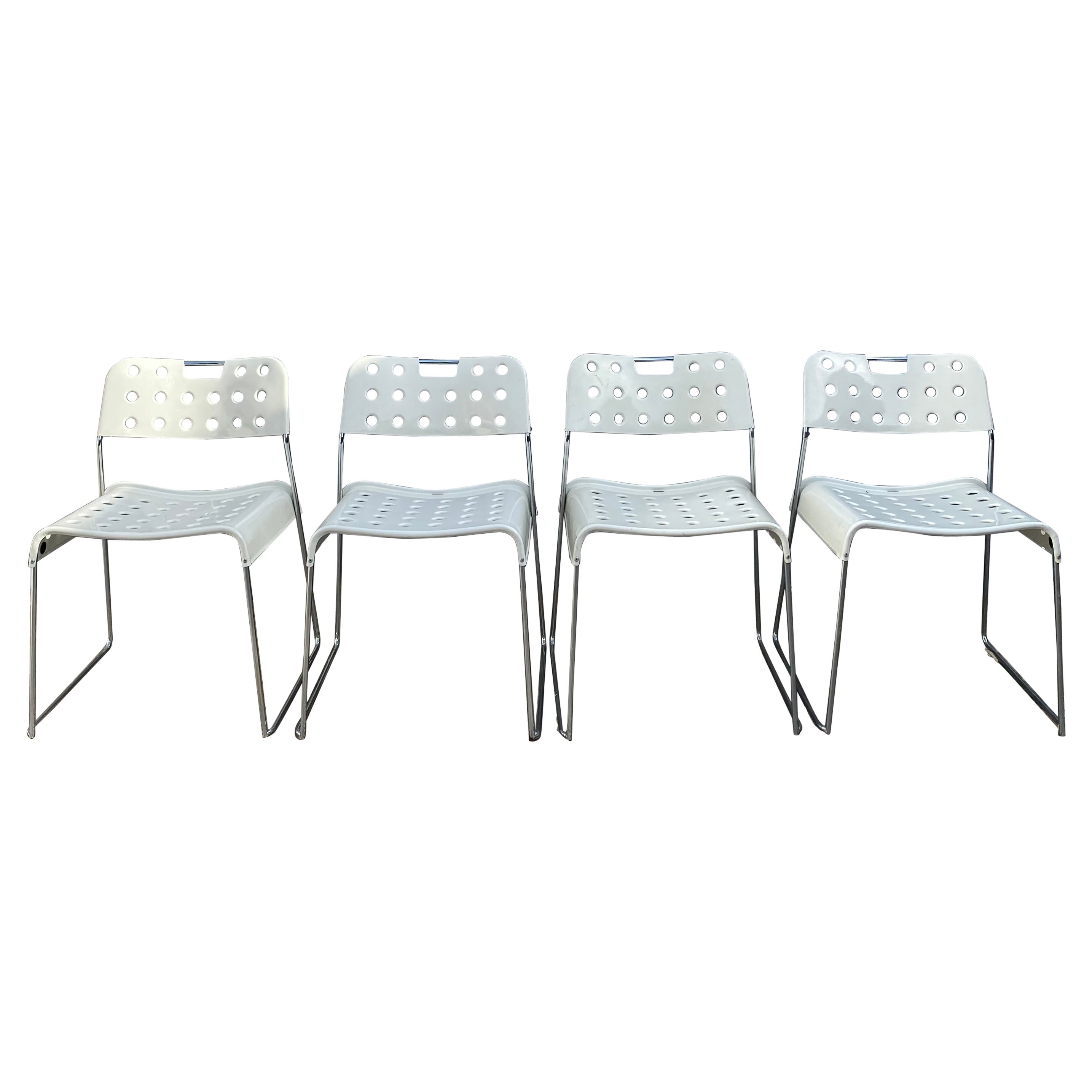 Set of Four Omkstak Swhite Metal Chairs by Rodney Kinsman for Bieffeplast, 1970s For Sale